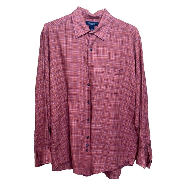 Brooks Brothers 100% Linen Plaid Checkered Button Up Shirt Large - Picture 1 of 4